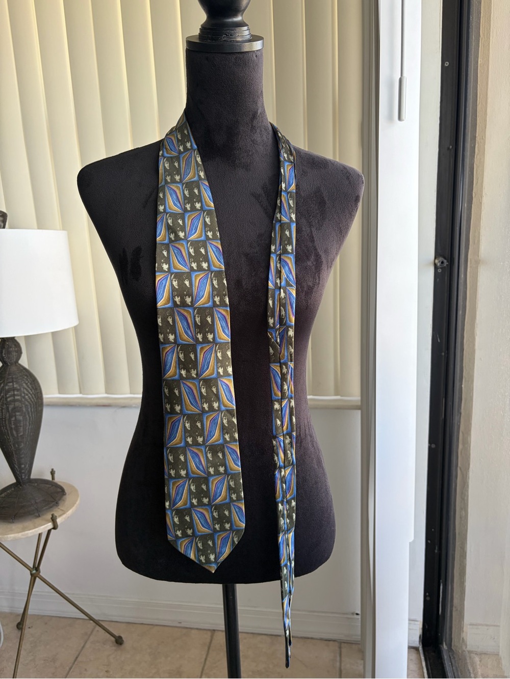 Vintage The Beatles Geometric Necktie in Blue and Black From the 90s